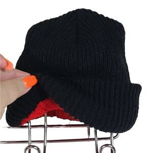 Toddler Thick Black Crochet Knitted Hat Winter Warm Red Double Lined Beanie Cap